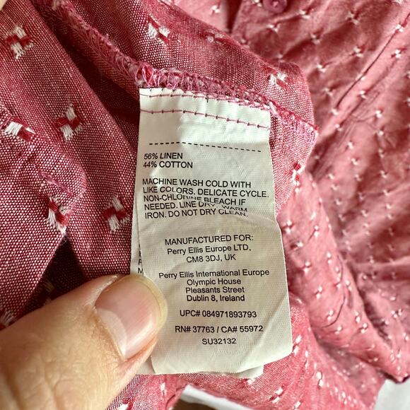 Cubavera Men's Large Red & White Embroidered Linen Blend S/S Button Up Shirt - Picture 4 of 8